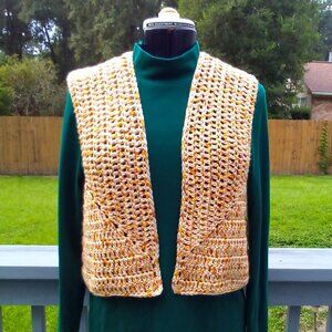 Handed Crafted Sweet Crochet Vest, Color Yellow and Gold, Size Large.